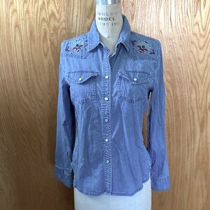 Cold water Creek southwest style embroidered denim western shirt pearl snaps 6P